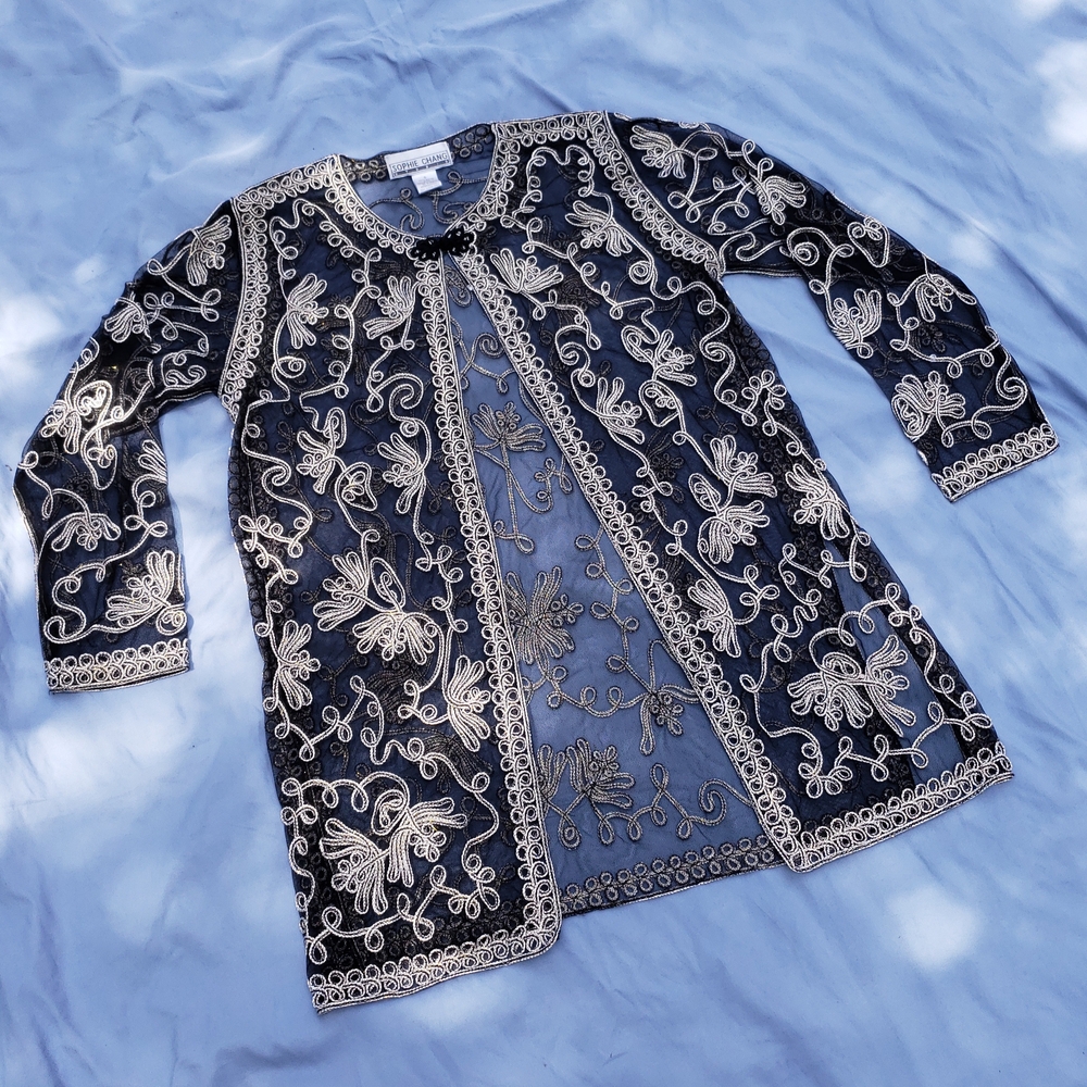 Cream and Black Ornate Embroidered Blazer